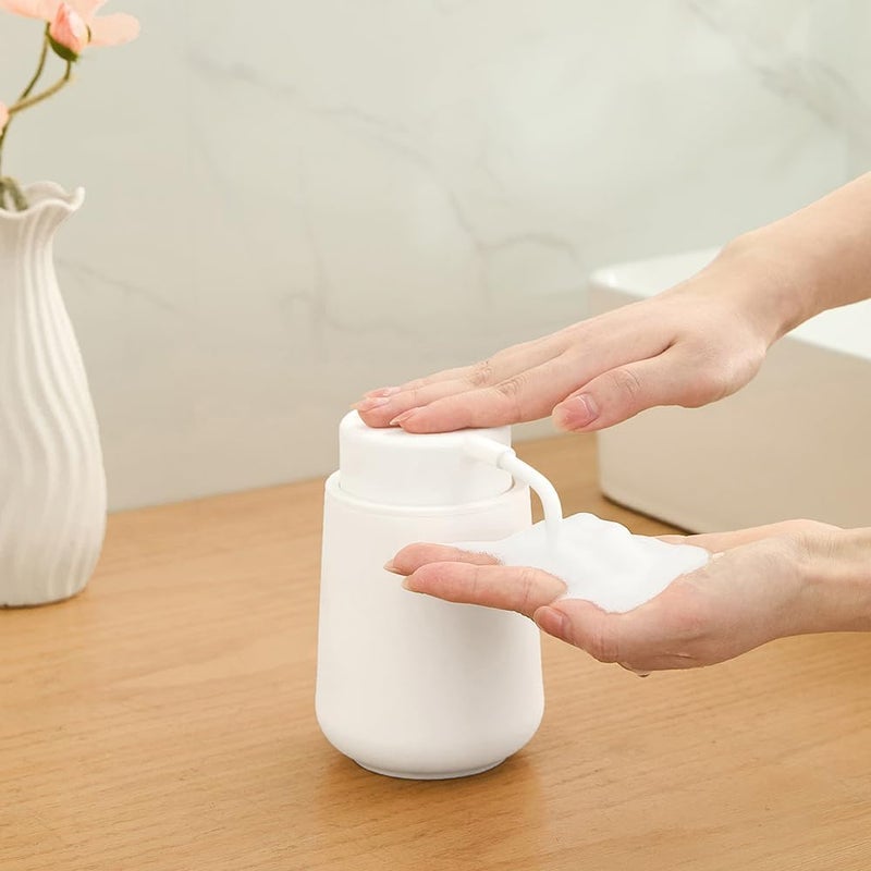 YAUKPH Matte White Foaming Hand Soap Dispenser Plastic 11 oz - Modern Minimalist Style for Bathroom & Kitchen Countertop Refillable - Image 2
